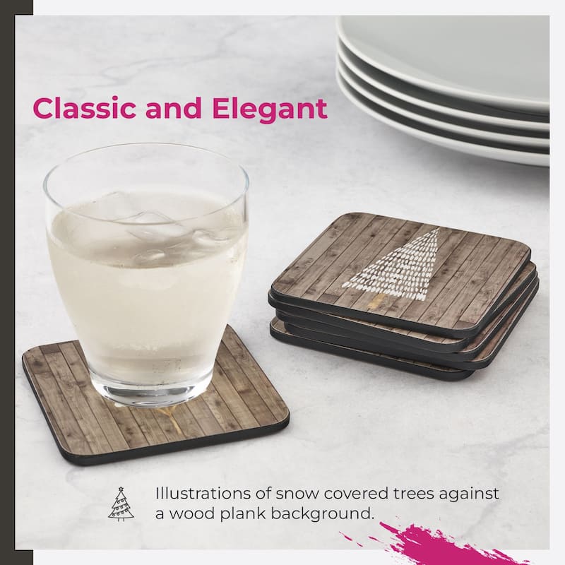 Pimpernel Set of 6 Wooden White Christmas Coasters - 4" L x 4" W
