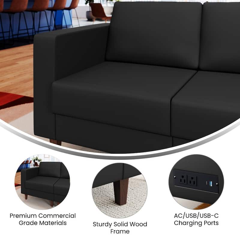 Commercial Modular Left Arm Chair with AC/USB/USB-C Chargers - 28.25"W x 31.5"D x 31.75"H