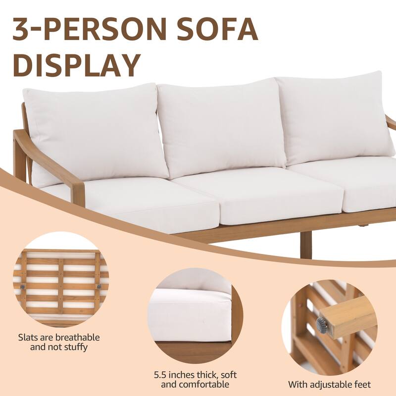 Outdoor 5 Piece Wooden Chair Set With Table And Cushion