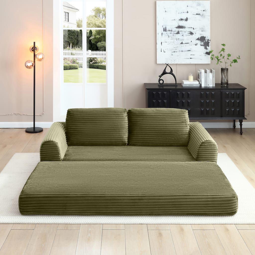 Minimalist Sofa Bed Sleeper Sofa Couch with 2 Pillows, Green 3-Seater Sofa Couch with Armrests for Living Room