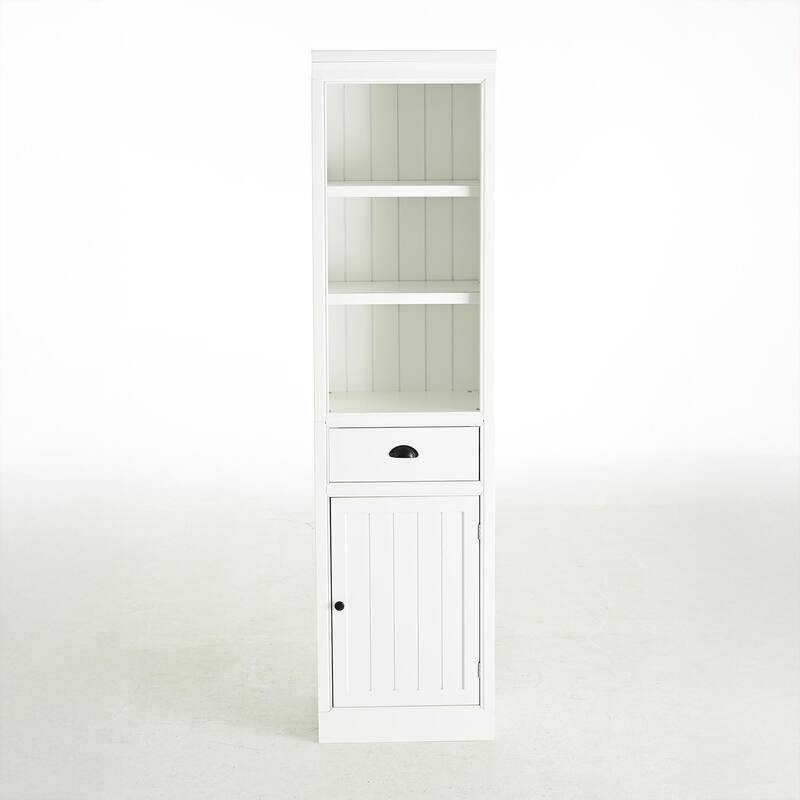 75" Tall Display Shelf with Cabinet, Retro Style cabinet for Hallways Living Room, Kitchen, Home, Studio or Workspace - White