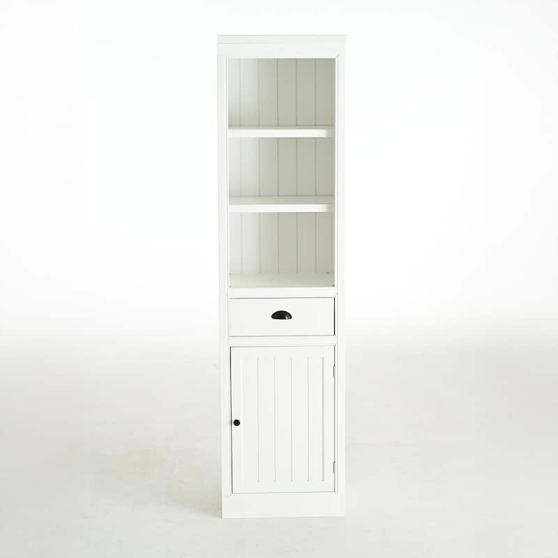 Roomfitters 75'' 5-Tier Display Bookcase with Storage, Freestanding Farmhouse Bookshelf Cabinet for Living Room, White