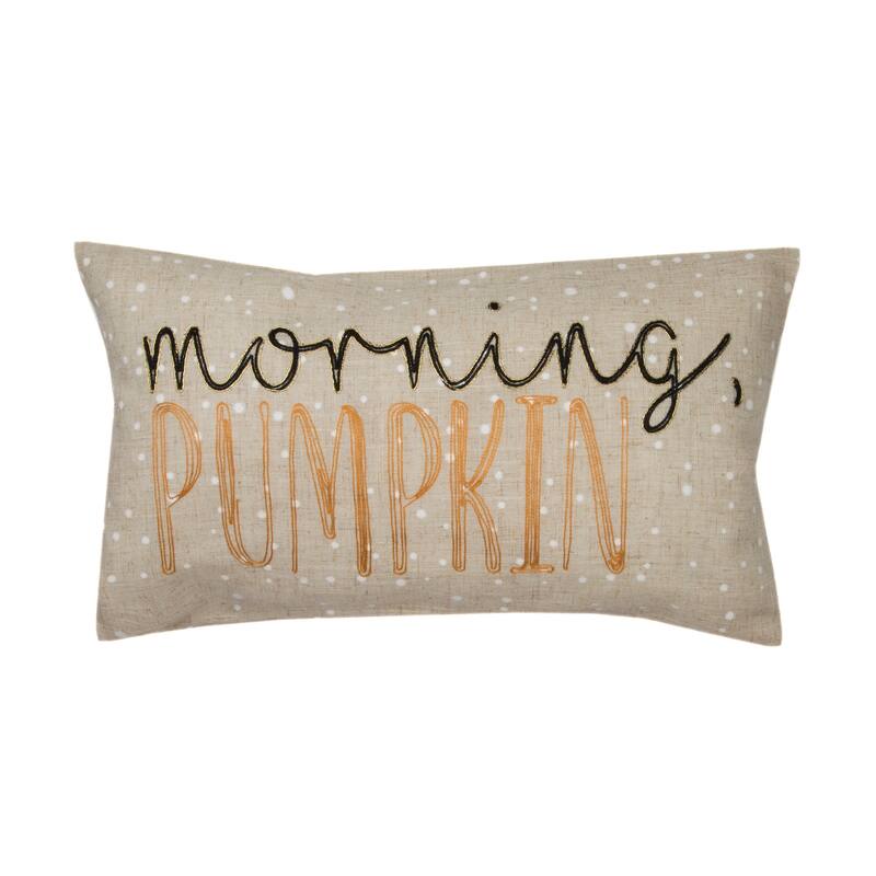 Morning Pumpkin Embroidered Harvest Pillow 12 by 20 Inch