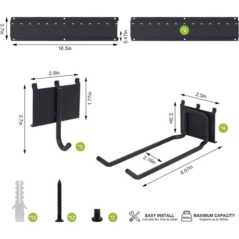 Garage Tool Storage Rack with 7 Hooks