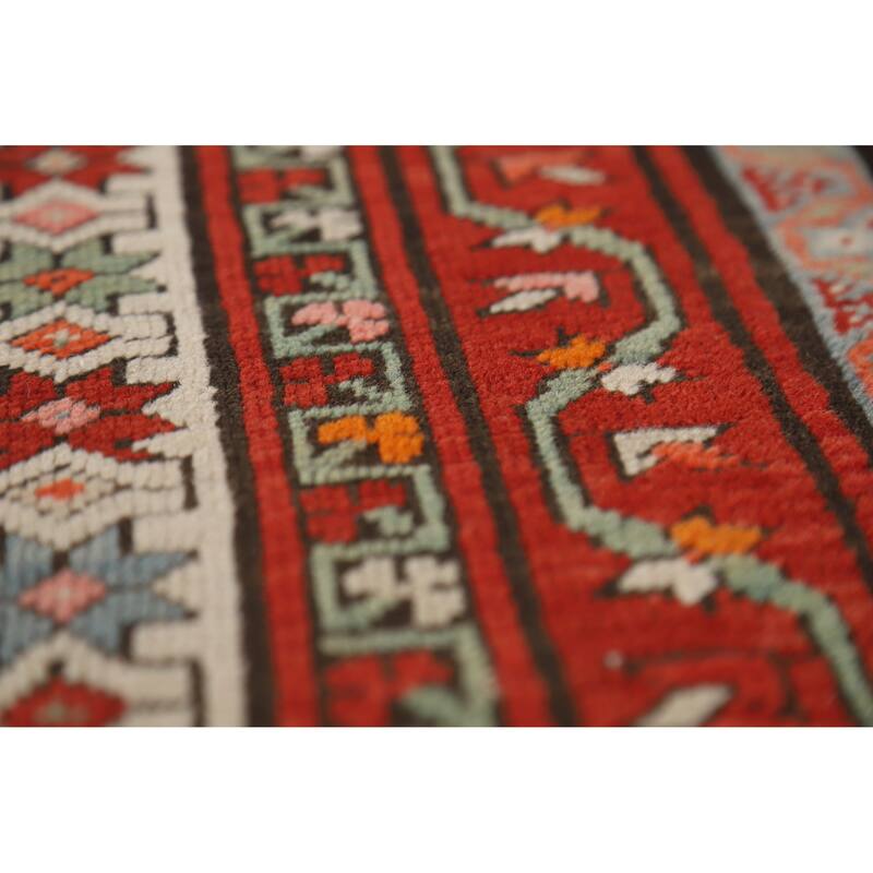 Hand Knotted Oriental 100% Wool Carpet Traditional Geometric Oranges & Rust Kazak Runner Rug - 8' 6'' X 3' 8''