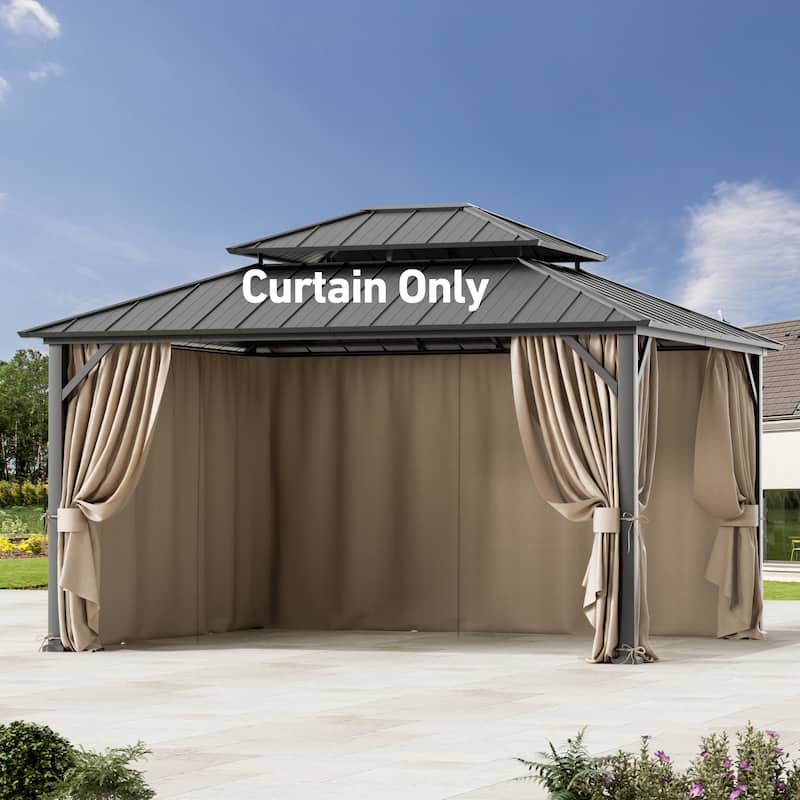 Gazebo Curtain Replacement Universal 4-Panel Sidewalls 12' x 14', Outdoor Gazebo Privacy Curtains with Zipper (Curtain Only)