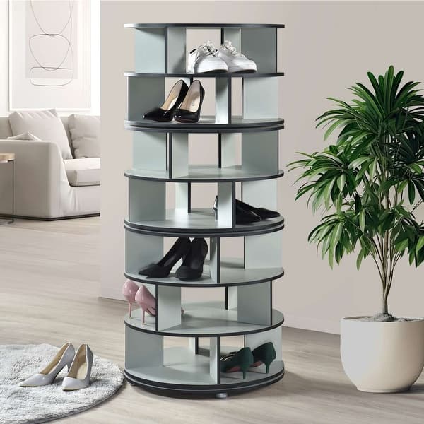 slide 2 of 11, 7-Tier Revolving Shoe Rack Grey