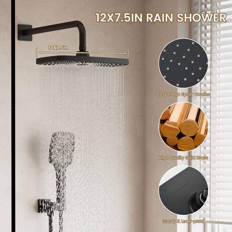 Pressure Balanced 4-Spray 12 in. x 8 in. Dual Shower Head Wall Mount Fixed and Handheld Shower Head 2.5 GPM