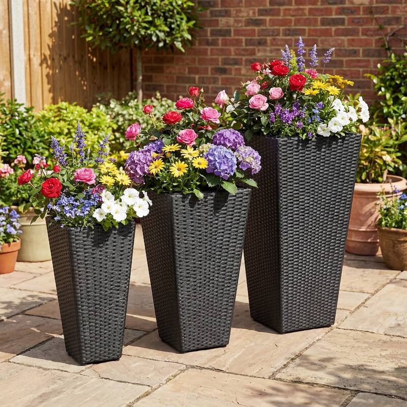 Gymax Set of 3 Rattan Plant Pots w/Removable Plastic Liners Pre-Marked