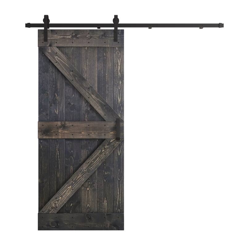 Coast Sequoia 38in x 84in K Series Pine Wood Sliding Barn Door With Hardware Kit - Carbon Grey