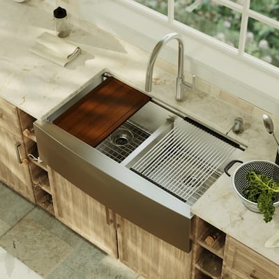 Karran Elite WSA-48-PK1 Apron Front Farmhouse 36" Double Bowl Stainless Steel Workstation Sink
