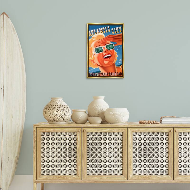 Stupell Atlantic City Vintage Woman Framed Floater Canvas Wall Art Design By Marcus Jules