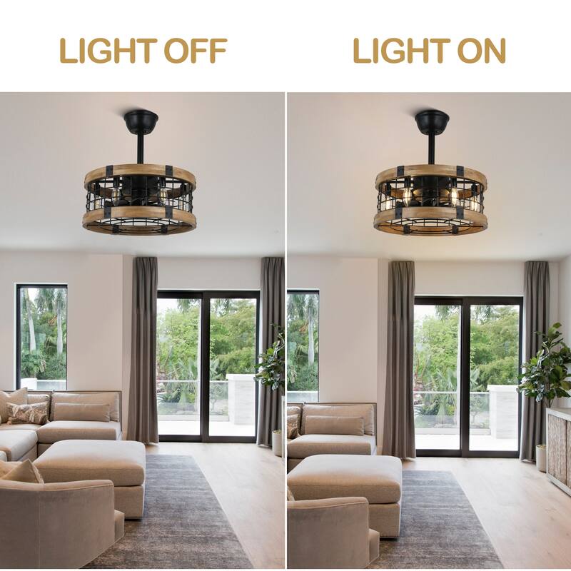 CurveCurio 20" Ceiling Fan Fanlight Soild Wood Frame w Metal Accents 6 Light 3 Fan Speed Quiet Fan w Remote - 18" *18" * 13"
