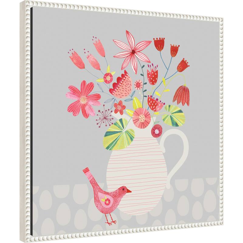 Bird With Jug of Flowers by Nic Squirrell Framed Canvas Wall Art Print