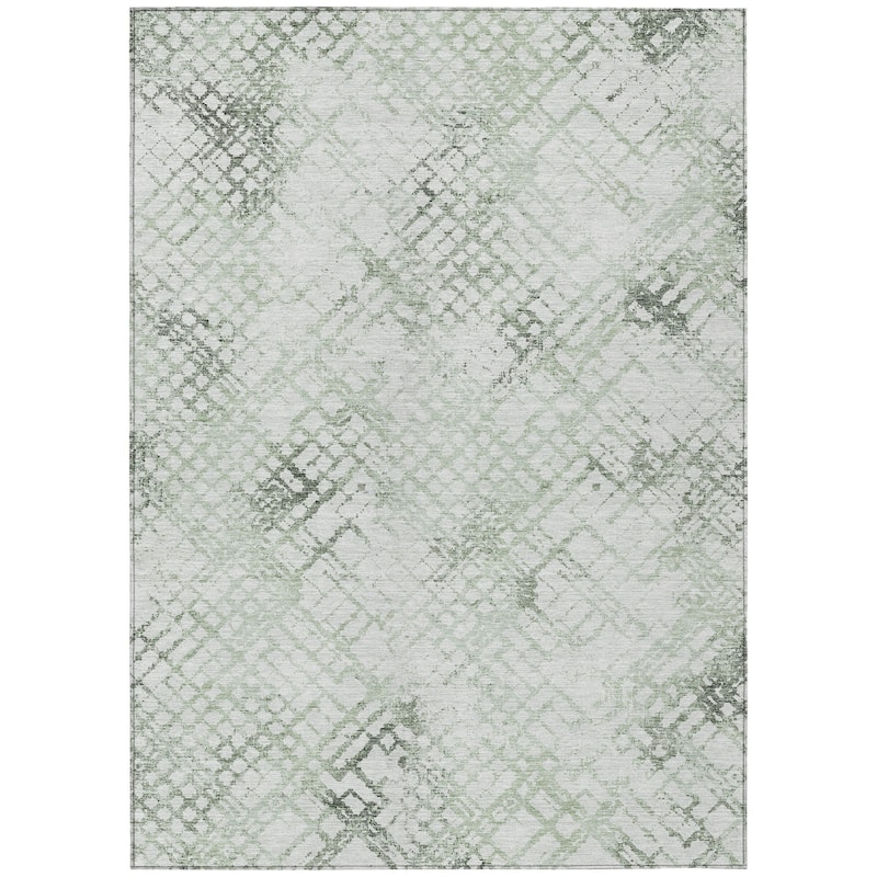 Machine Washable Indoor/ Outdoor Chantille Distressed Trellis Rug