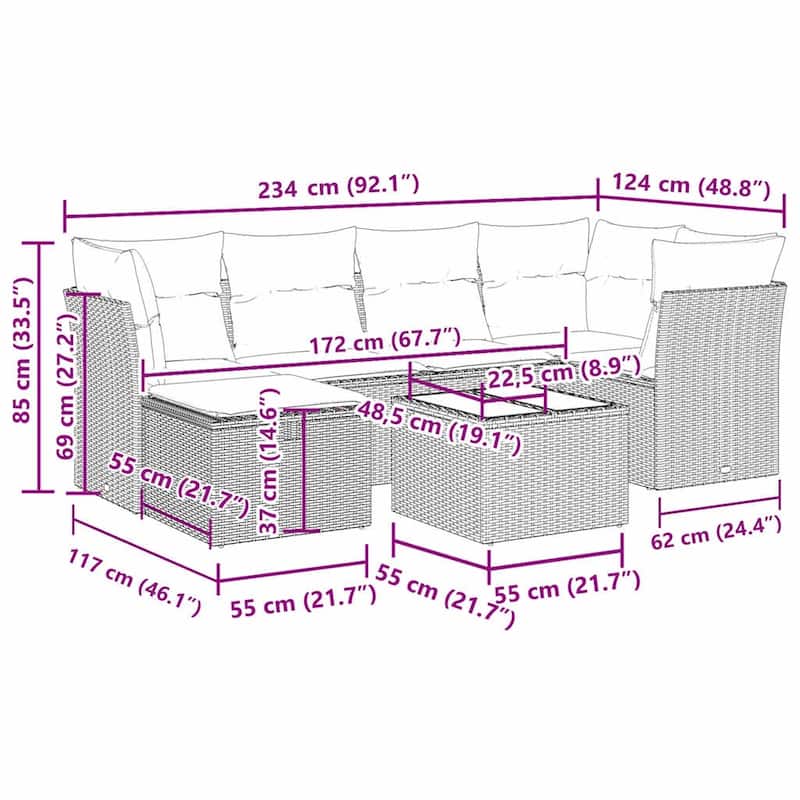 Modular Garden Sofa Set with Cushions