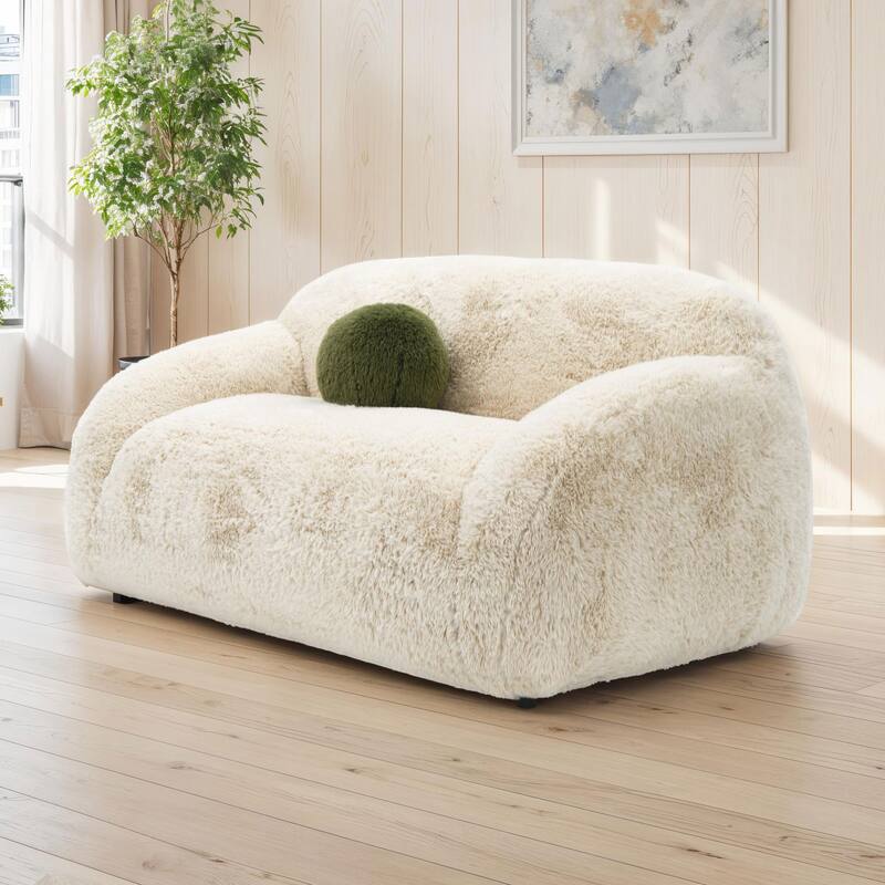 Furniture of America Cynra Modern 66-inch Faux Fur Loveseat with Ball Pillow - Sand Short-Haired