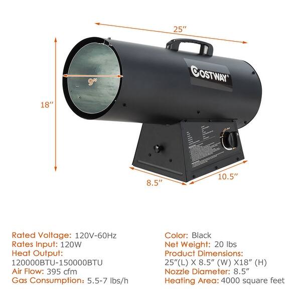 Shop Costway 150000btu Portable Forced Air Propane Heater W