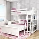 preview thumbnail 1 of 29, Max and Lily L Shaped Twin over Full Bunk Bed with Bookcase and Desk White