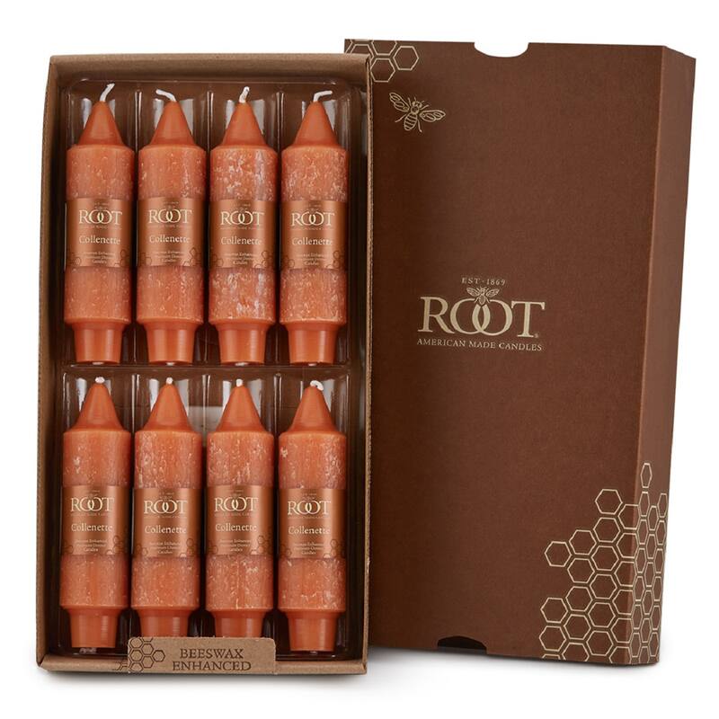 Root Unscented 5 In. Timberline™ Collenette Taper Candles box of 8 - 5 X 1-1/4 - Rust
