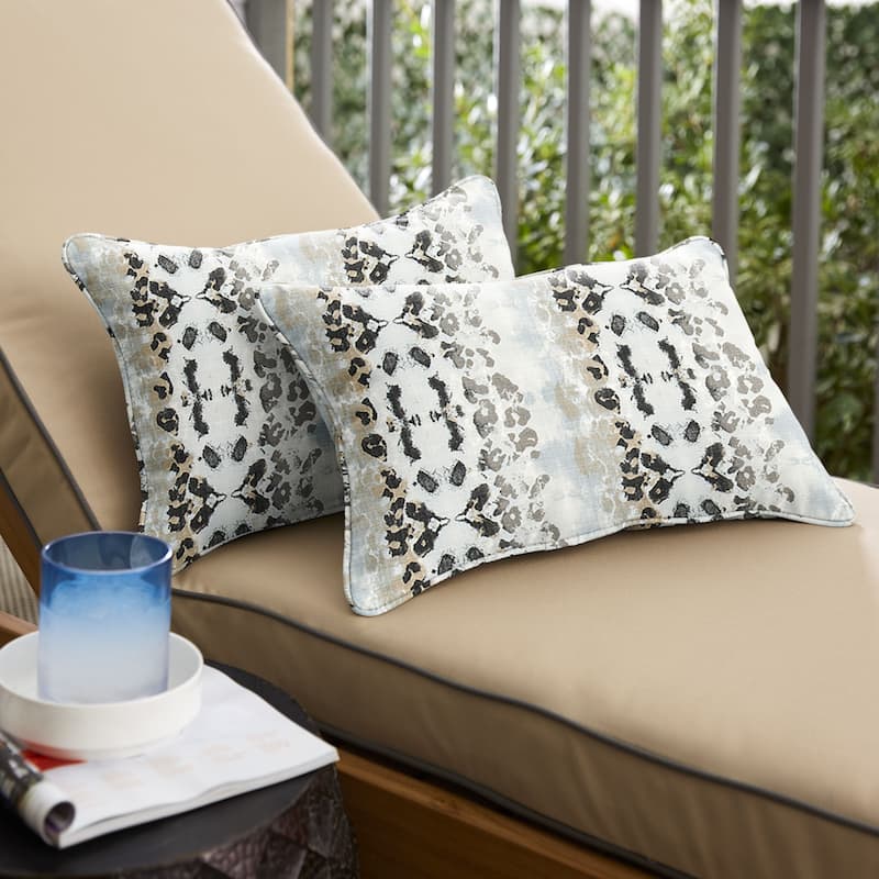 Sorra Home Ombre Animal Indoor/Outdoor Corded Lumbar Pillows (Set of 2) - 12 in x 18 in - Mali Mineral Blue