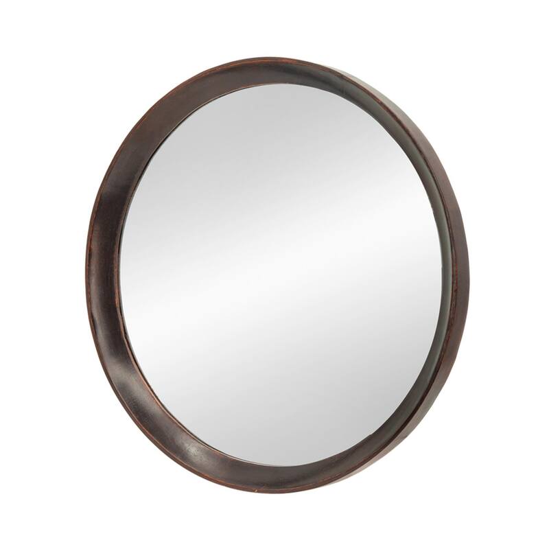 Round mirror with solid wood frame