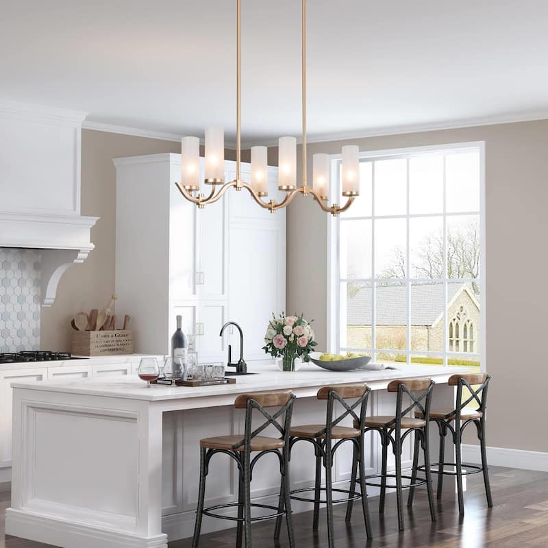Kayna Mid-Century Modern 6-Light Chandelier Frosted Glass Lights for Kitchen Island
