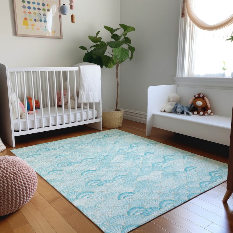 Premium Washable Super Soft Coastal Seashell Mayfield Rug - Aqua - 5' x 7' 6" - Rectangle