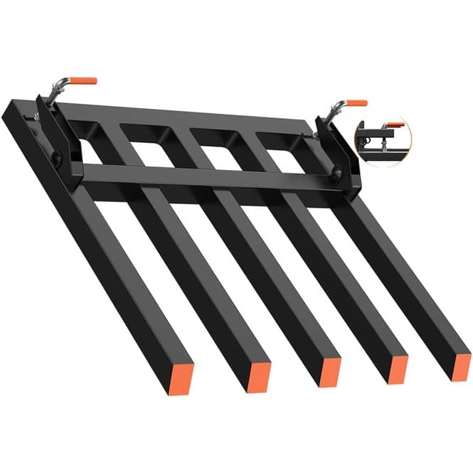 Clamp on Debris Forks to 48" Bucket with Double Nuts, 2500 LBS Pallet Forks for Loader Bucket Skidsteer Tractor - 48''