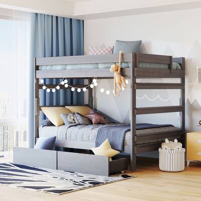 Wood Full-Over-Full Bunk Bed with Drawers-78"L x 57"W
