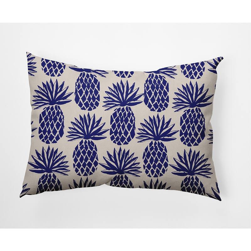 Pineapple Stripes Indoor/Outdoor Throw Pillow - 14" x 20" - Indigo Blue