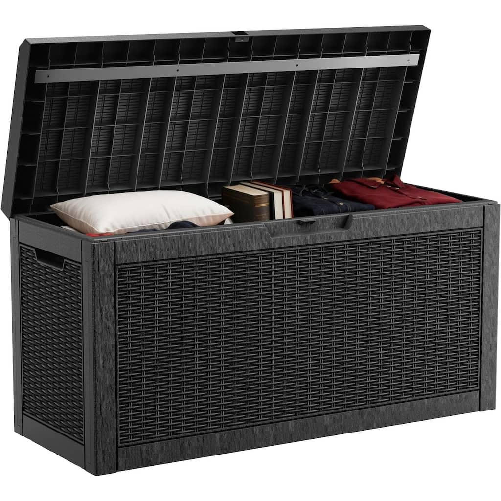 60-gallon outdoor storage resin deck case, weather-resistant and lockable (black)