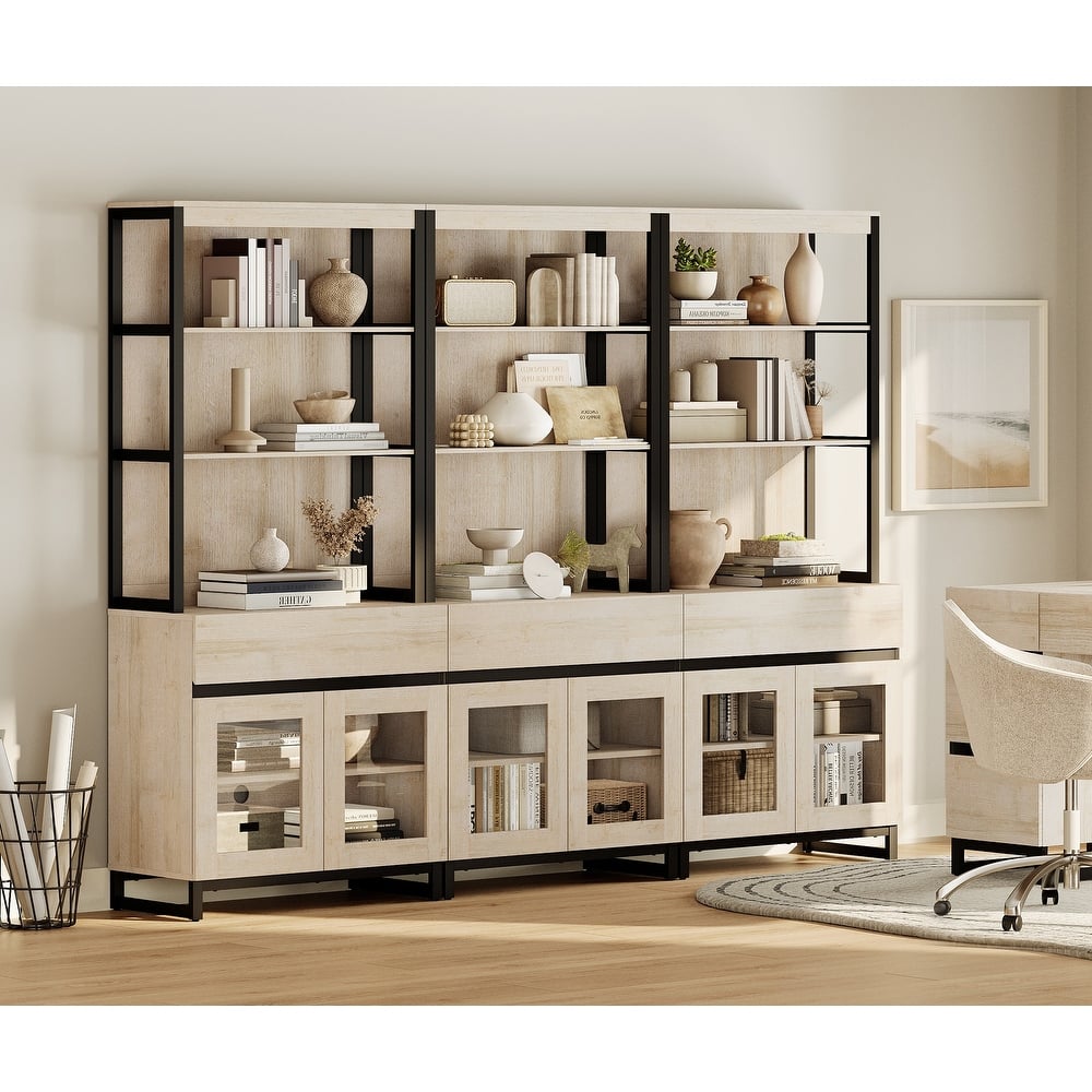 3 PCS Modern 72" Tall Bookcase with 3 Drawers and Open Book Shelfs for Home Office, Living room.
