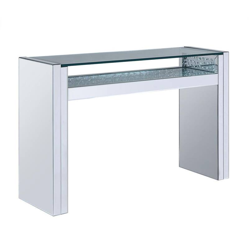 Wood and Mirror Sofa Table with Studded Faux Crystals, Clear