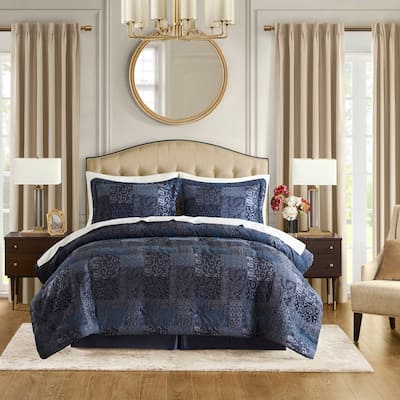 4 PCS Cal King Comforter Set Navy