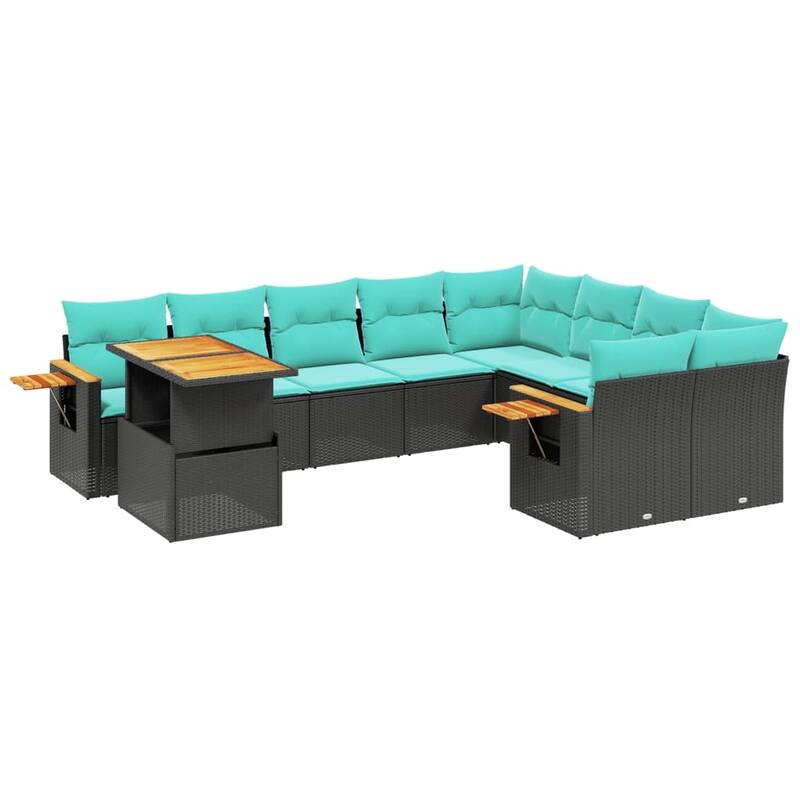 vidaXL Patio Sofa Set with Cushions Outdoor Furniture 10 Piece Poly Rattan - 21.7 x 24.4 x 27.2