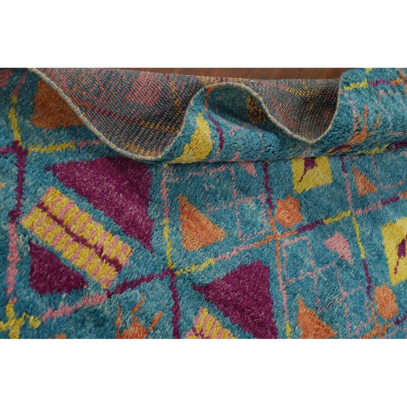 All-Over Trellis Plush Moroccan Area Rug Handmade Wool Carpet - 6'8" x 10'5"