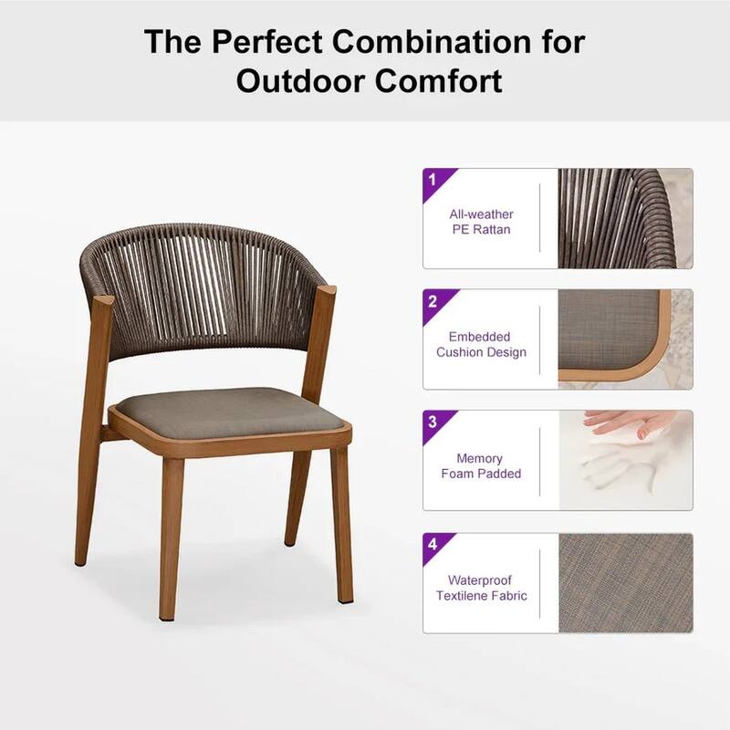 PURPLE LEAF Outdoor Dining Set Teak Aluminum Patio Furniture Set Dining Table And Wicker Chairs