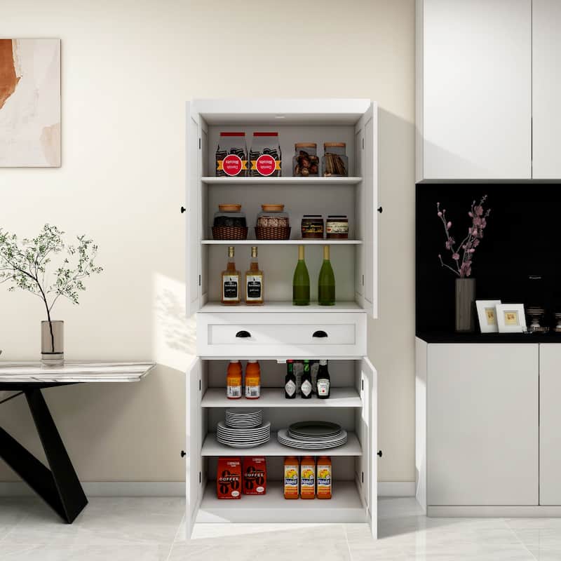 71.4'H White Kitchen Pantry Storage Cabinet With 4 Doors