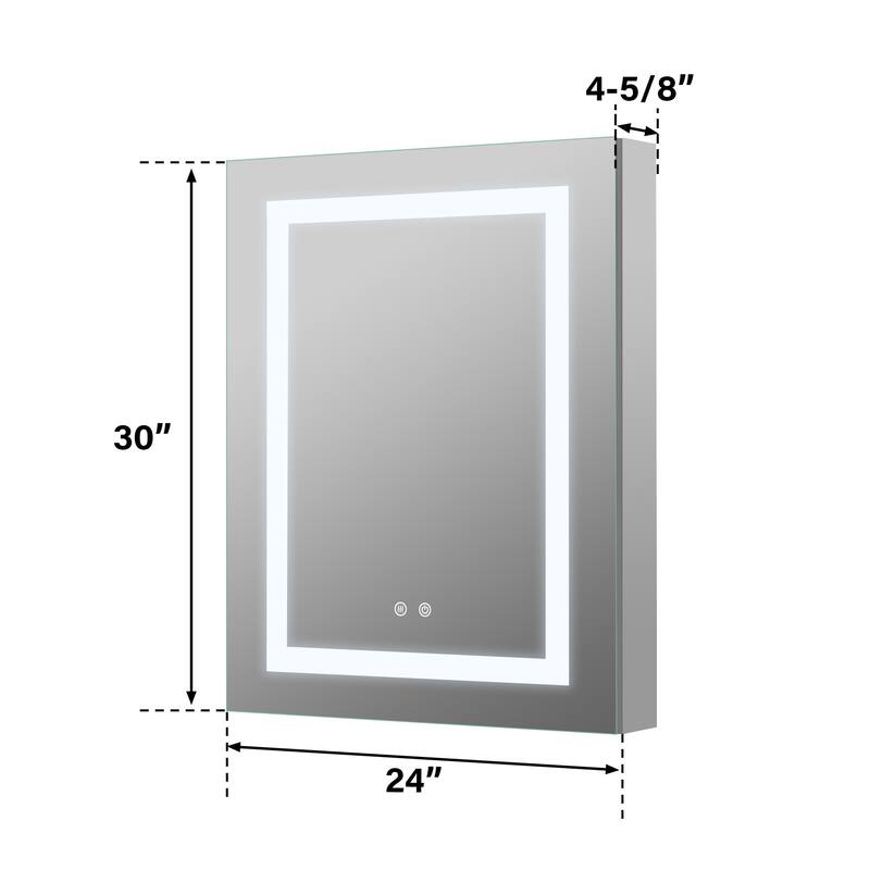 30" H Recessed or Surface LED Mirror Cabinet with Adjustable Glass Shelves,Defogger, Dimmer And Outlets & USB Ports