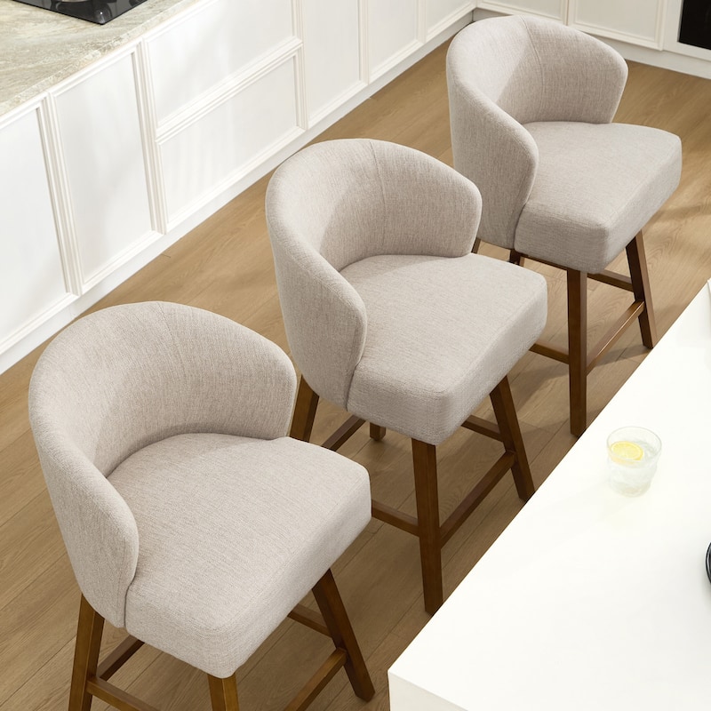 26 Inch Upholstered Swivel Counter Height Bar Stools with Back and Solid Wood Frame - 37.8"H x 20.9"W x 21.3"D