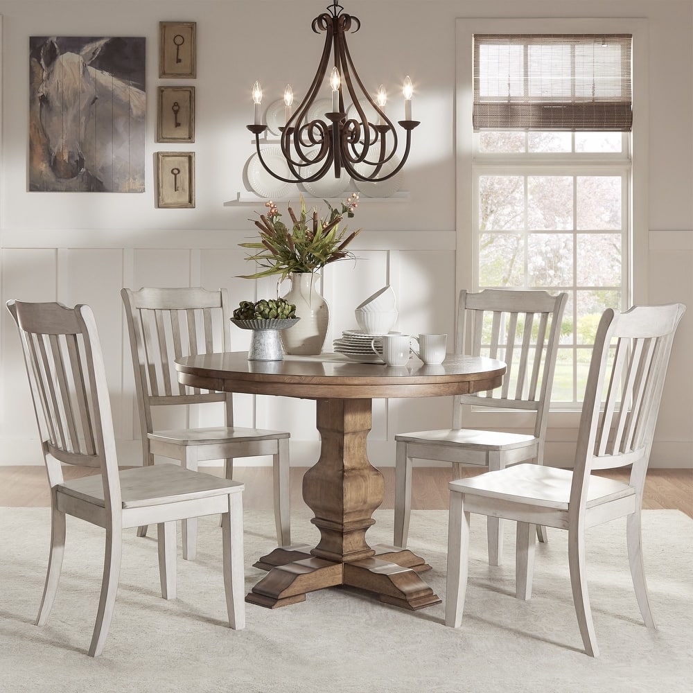 Eleanor Oak Round Solid Wood Top and Slat Back Chairs 5-piece Dining Set by iNSPIRE Q Classic