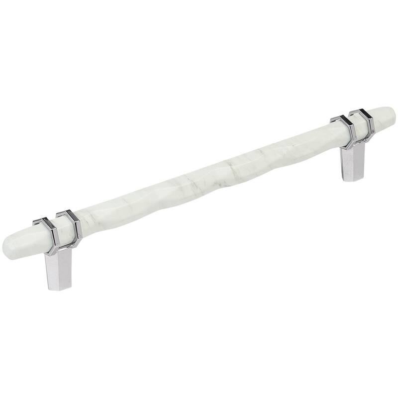 Amerock London 8 Inch Center to Center Bar Cabinet Pull - Marble White / Polished Chrome