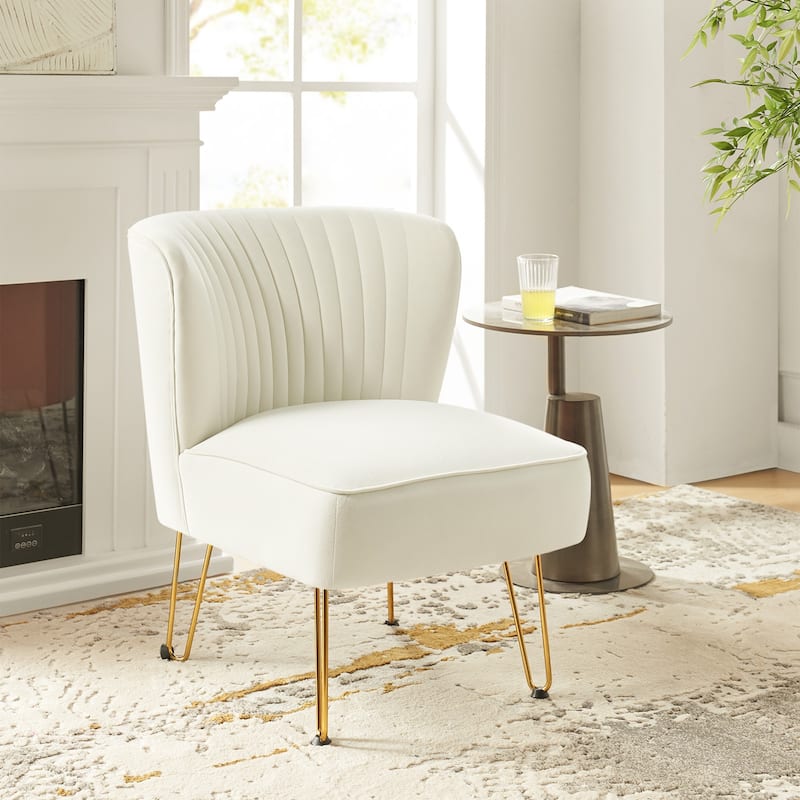 Barto Modern Velvet Tufted Side Chair with Golden Legs by HULALA HOME - IVORY
