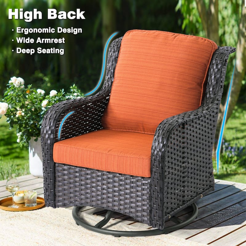 OVIOS 3-piece Patio Wicker Swivel Chair Set