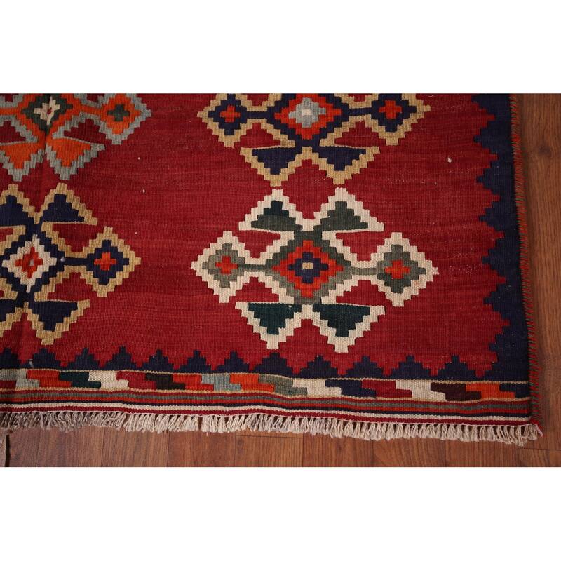 Red Kilim Qashqai Persian Area Rug Hand-Woven Wool Carpet - 4'2"x 7'4"