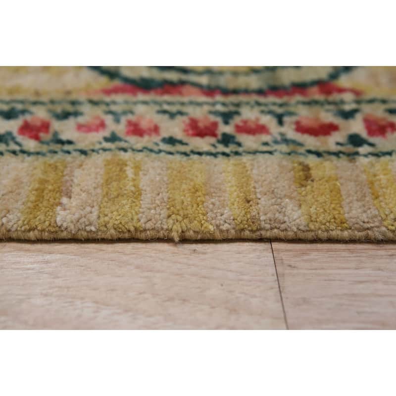 Beige Handwoven Wool Transitional Rug 8'11 x 11'11 - Hand Knotted Spun Wool Surged Edge Elegant Look - N/A