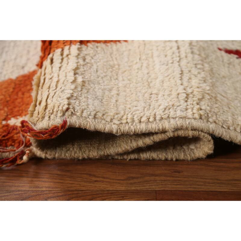 Hand Knotted Oriental 100% Wool Carpet Modern Tribal Beige & Ivories Moroccan Area Rug - 9' 11'' X 6' 10''