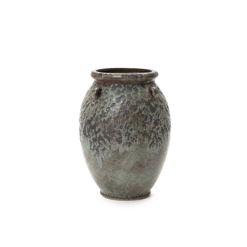 Antiqued Terracotta Jar Vase, Rustic 14.17" Green & Brown Flower Holder