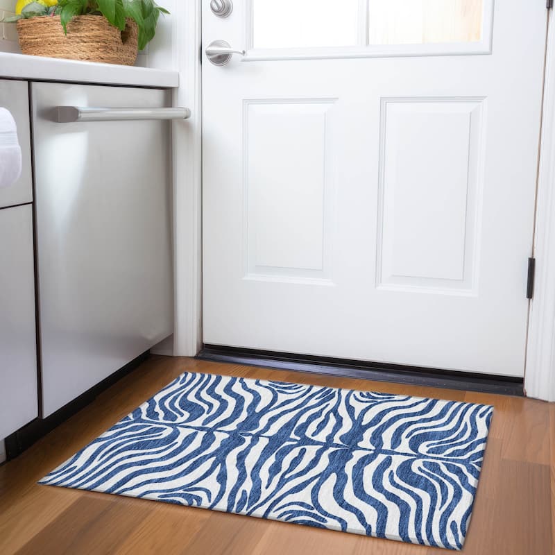 Premium Washable Super Soft Zebra Print Mayfield Rug - Navy - 1'8" x 2'6"